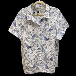 Adore Me blouse button down collared peacock print short sleeve size 1X NWT